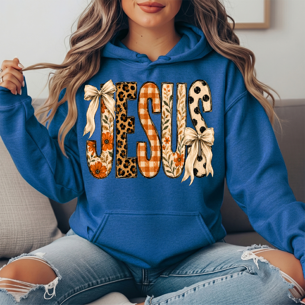 Jesus Patchwork Floral & Bow Graphic Hoodie