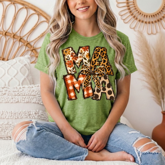 Fall Mama Floral & Leopard Bow Graphic Tee