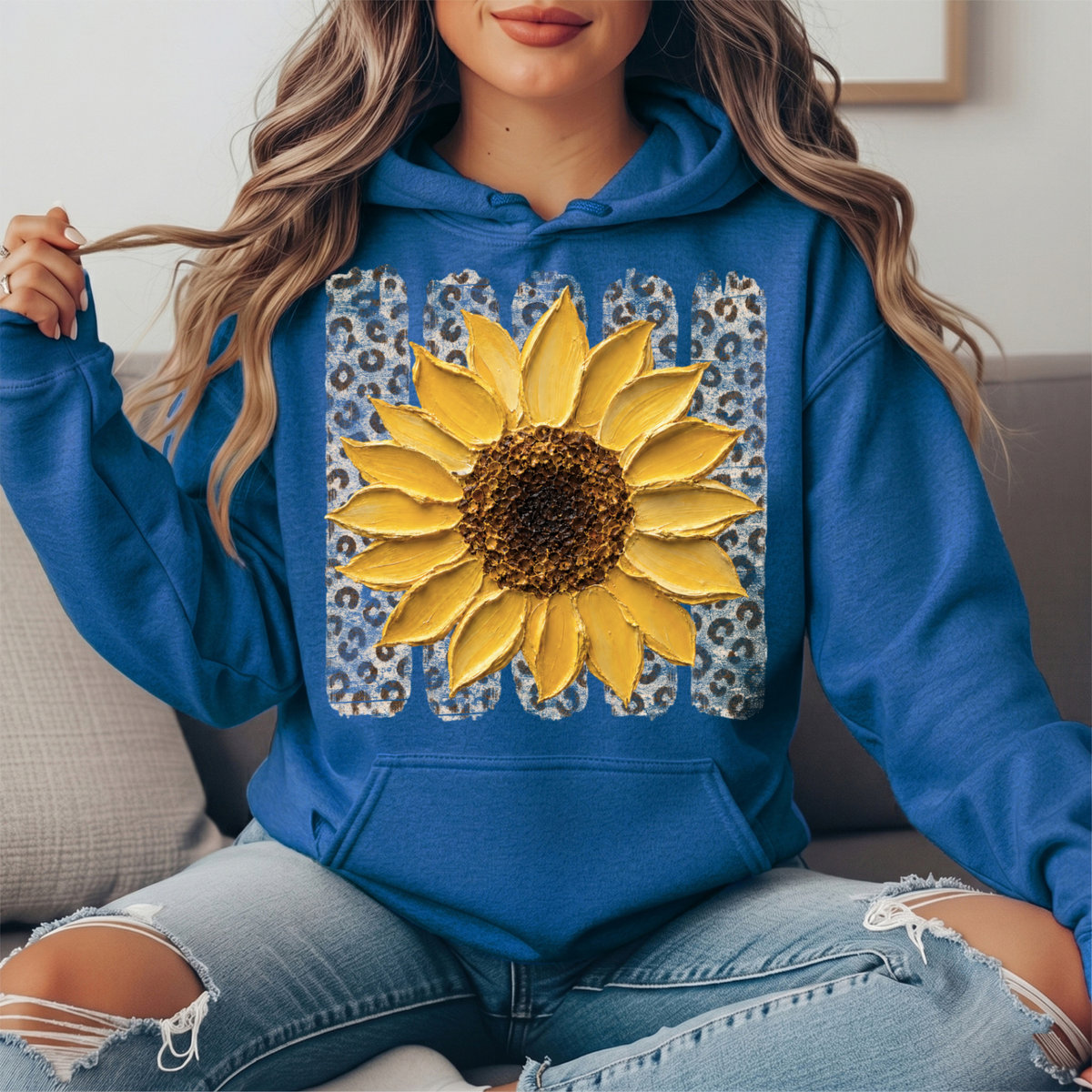 Sunflower Leopard Stripe Graphic Hoodie