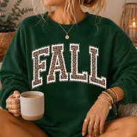 Fall Leopard Print Varsity Crewneck Sweatshirt