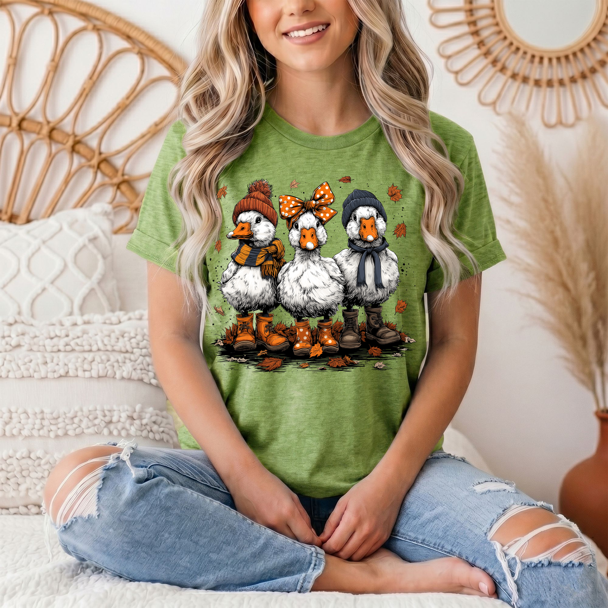 Autumn Duck Trio Boots & Bow Graphic Tee