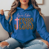 Love Like Jesus Leopard Print Cross Graphic Hoodie