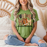 Football Mom Mixed Print Bow & Checkerboard Graphic Tee