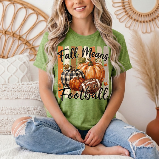 Fall Means Football Pumpkin Graphic Tee