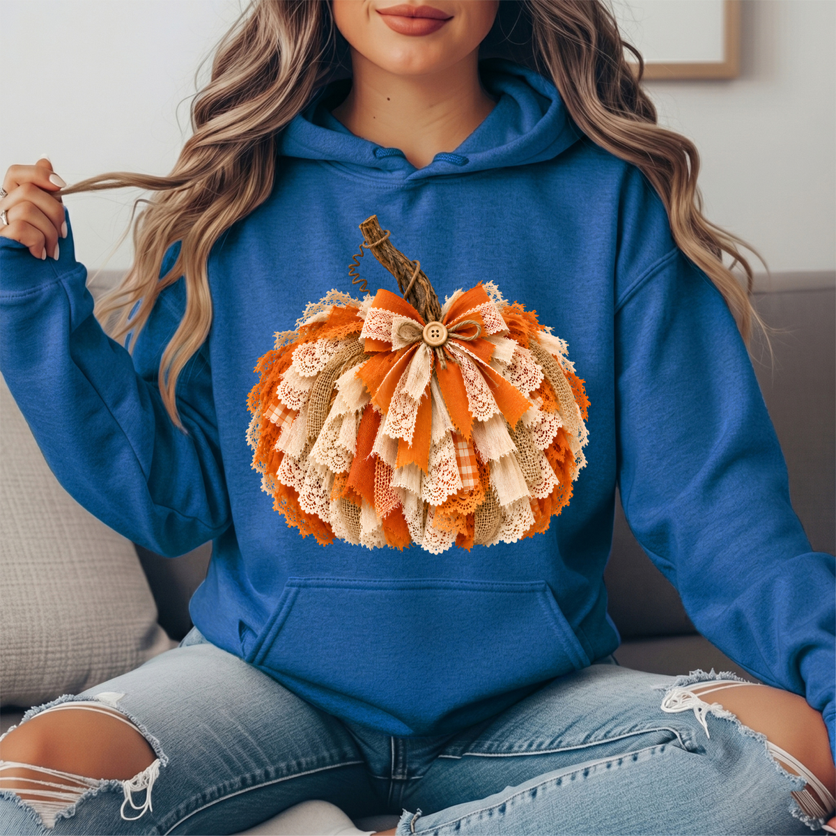 Rustic Lace & Burlap Pumpkin Graphic Hoodie