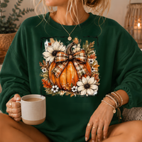Pumpkin Plaid Bow Floral Crewneck Sweatshirt