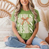 Jesus Lace Cross & Gingham Bow Christian Graphic Tee