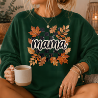 Mama Fall Leaves Checkerboard Crewneck Sweatshirt
