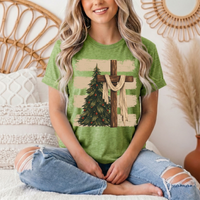 Rustic Cross & Christmas Tree Christian Graphic Tee