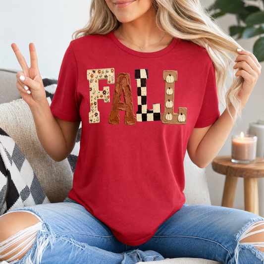 Fall Floral, Checkerboard & Pumpkin Graphic Tee