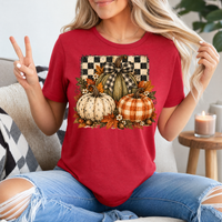 Rustic Fall Pumpkin Trio & Gingham Bow Graphic Tee