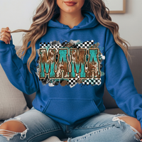 Turquoise Cowhide Mama Western Graphic Hoodie
