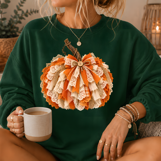 Rustic Lace & Burlap Pumpkin Graphic Crewneck Sweatshirt