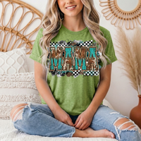 Turquoise & Cow Print Mama Western Graphic Tee