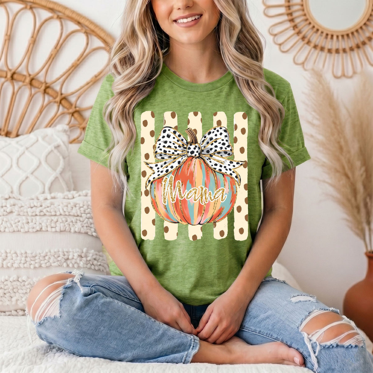 Mama Pumpkin & Spotted Bow Fall Graphic Tee