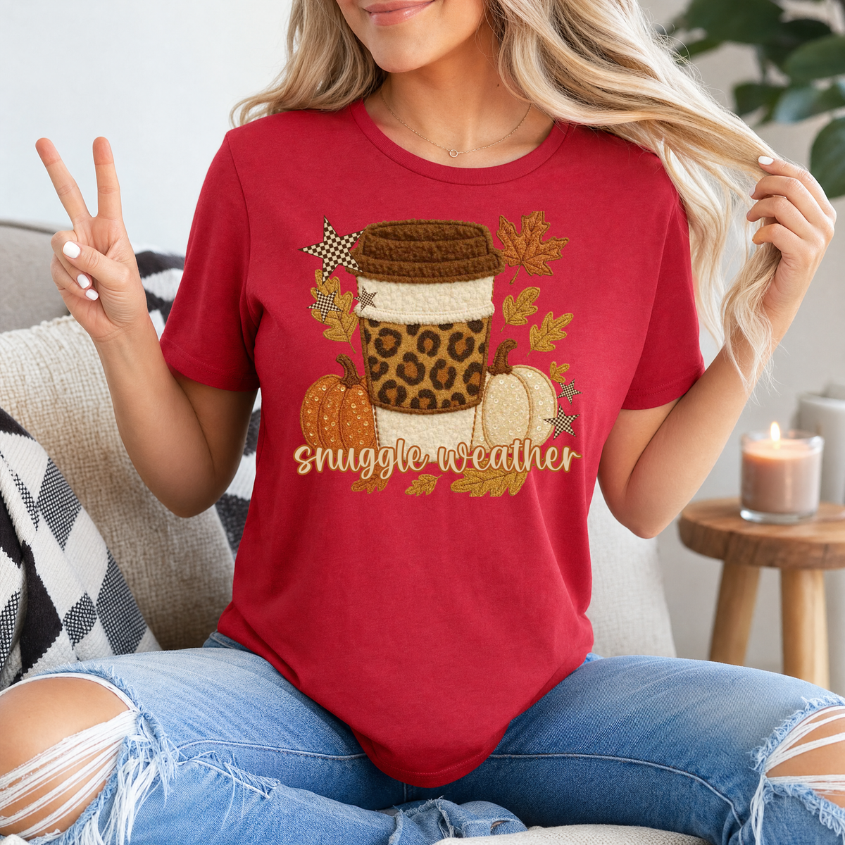 Snuggle Weather Faux Embroidery Coffee Graphic Tee