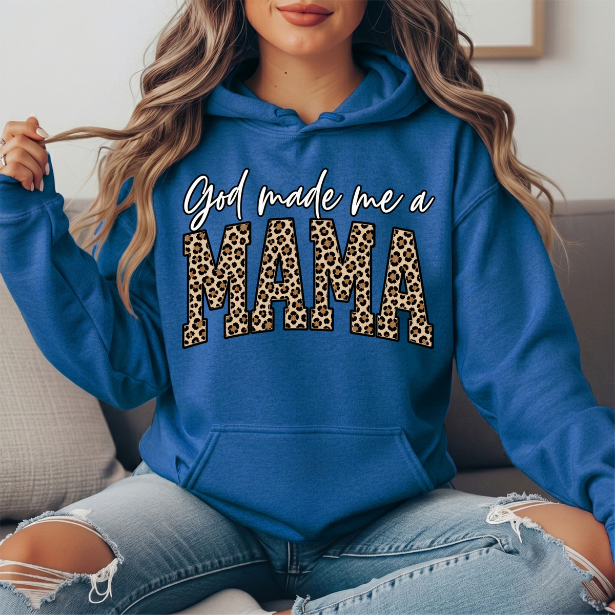 God Made Me a Mama Leopard Print Graphic Hoodie