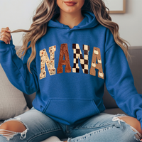 Nana Fall Floral, Checkerboard & Pumpkin Graphic Hoodie