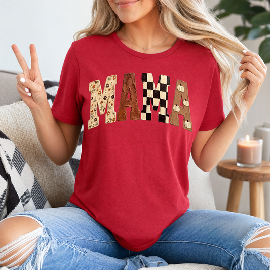 Fall Mama Floral, Checkerboard & Pumpkin Graphic Tee