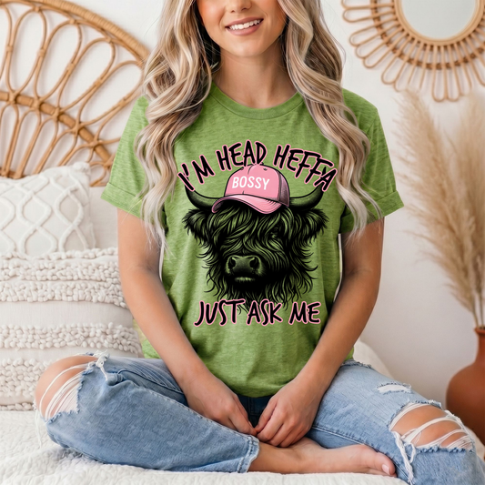 I'm Head Heffa Highland Cow Pink Bossy Cap Graphic Tee