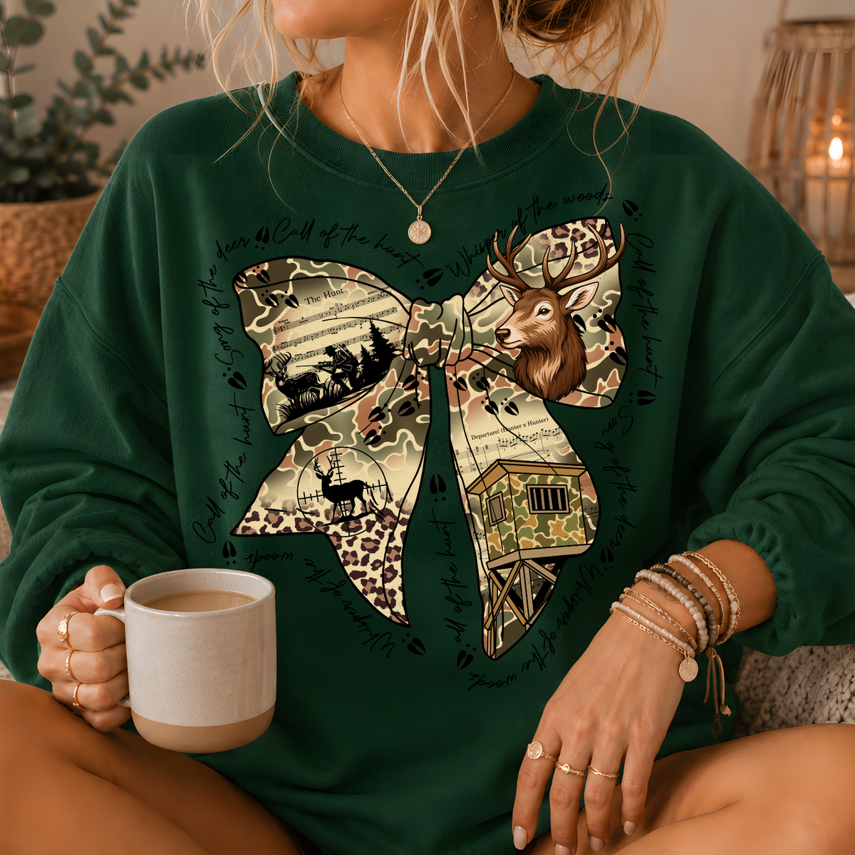 Camo Deer Hunting Bow Crewneck Sweatshirt