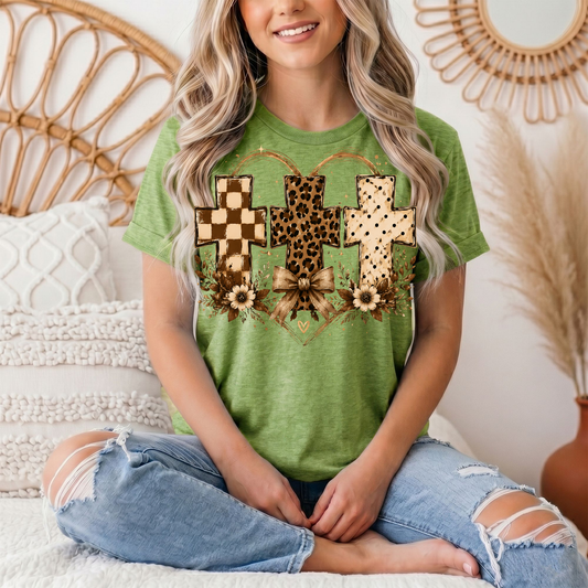 Christian Cross Trio Floral & Bow Graphic Tee