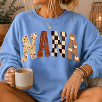 Nana Fall Patchwork Print Crewneck Sweatshirt