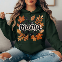 Mama Fall Leaves Checkerboard Graphic Hoodie