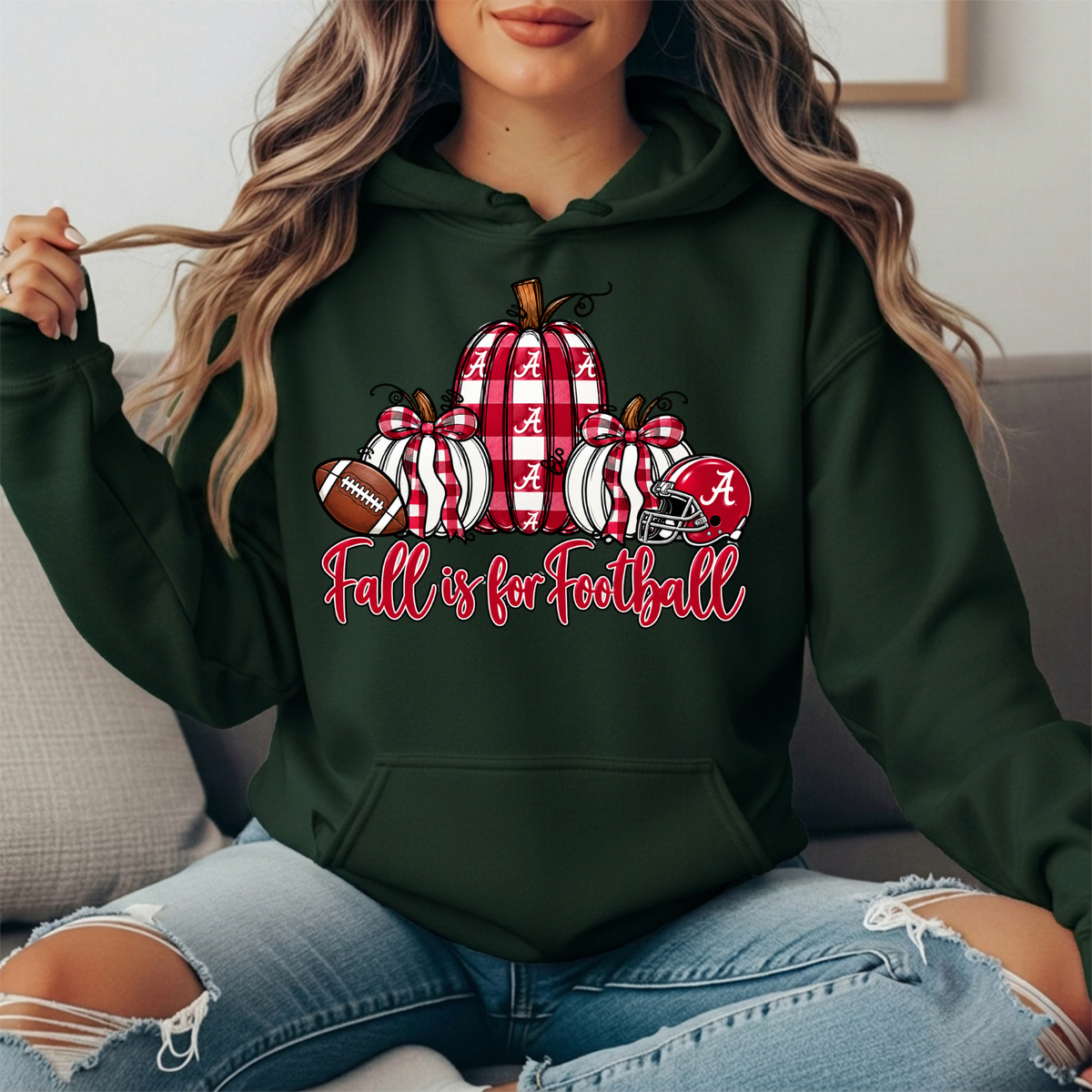Alabama Crimson Tide Fall Is for Football Pumpkin Graphic Hoodie