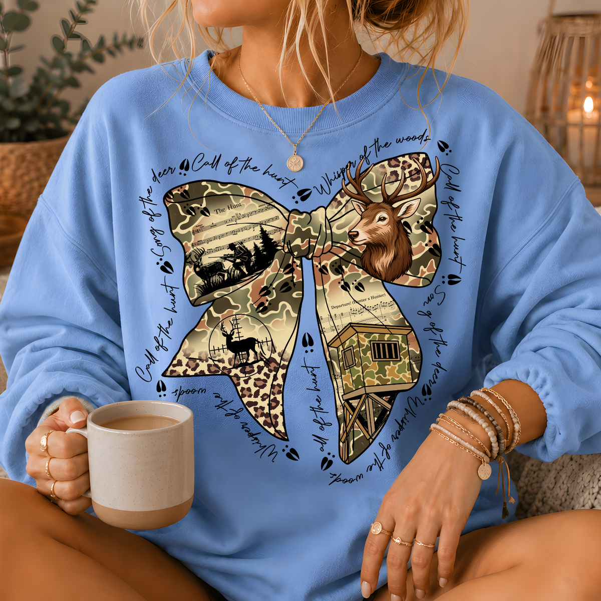 Camo Deer Hunting Bow Crewneck Sweatshirt