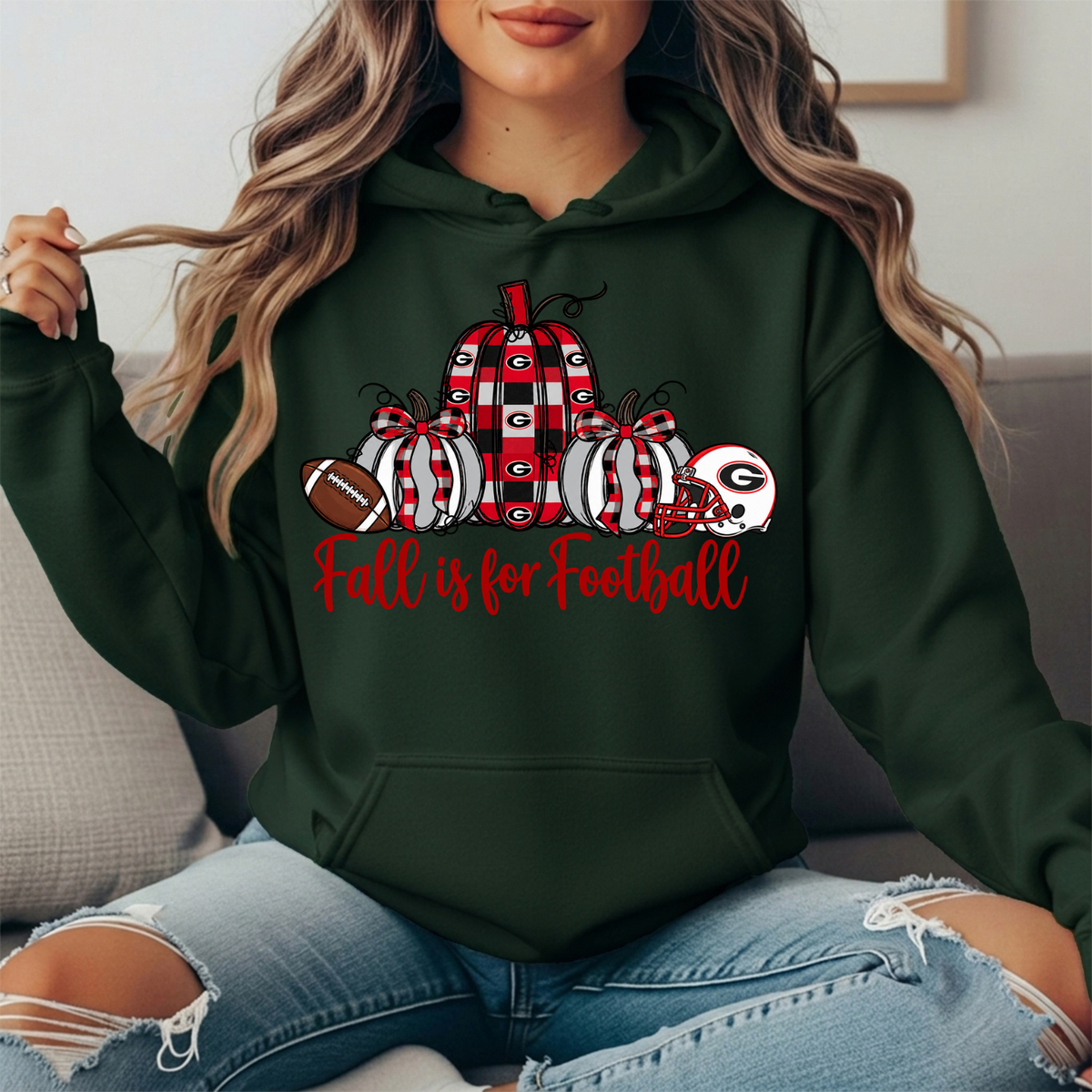 Georgia Bulldogs Fall Is for Football Pumpkin Graphic Hoodie