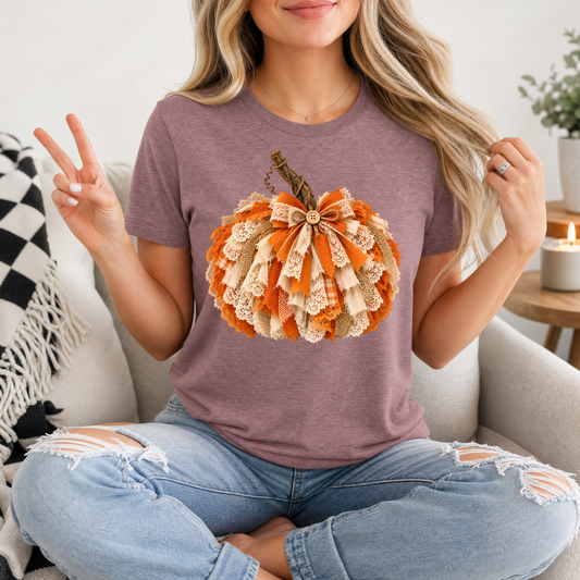 Rustic Lace & Ribbon Pumpkin Graphic Tee
