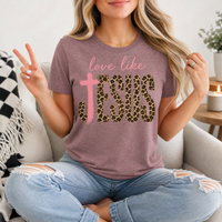Love Like Jesus Leopard Print & Pink Cross Graphic Tee