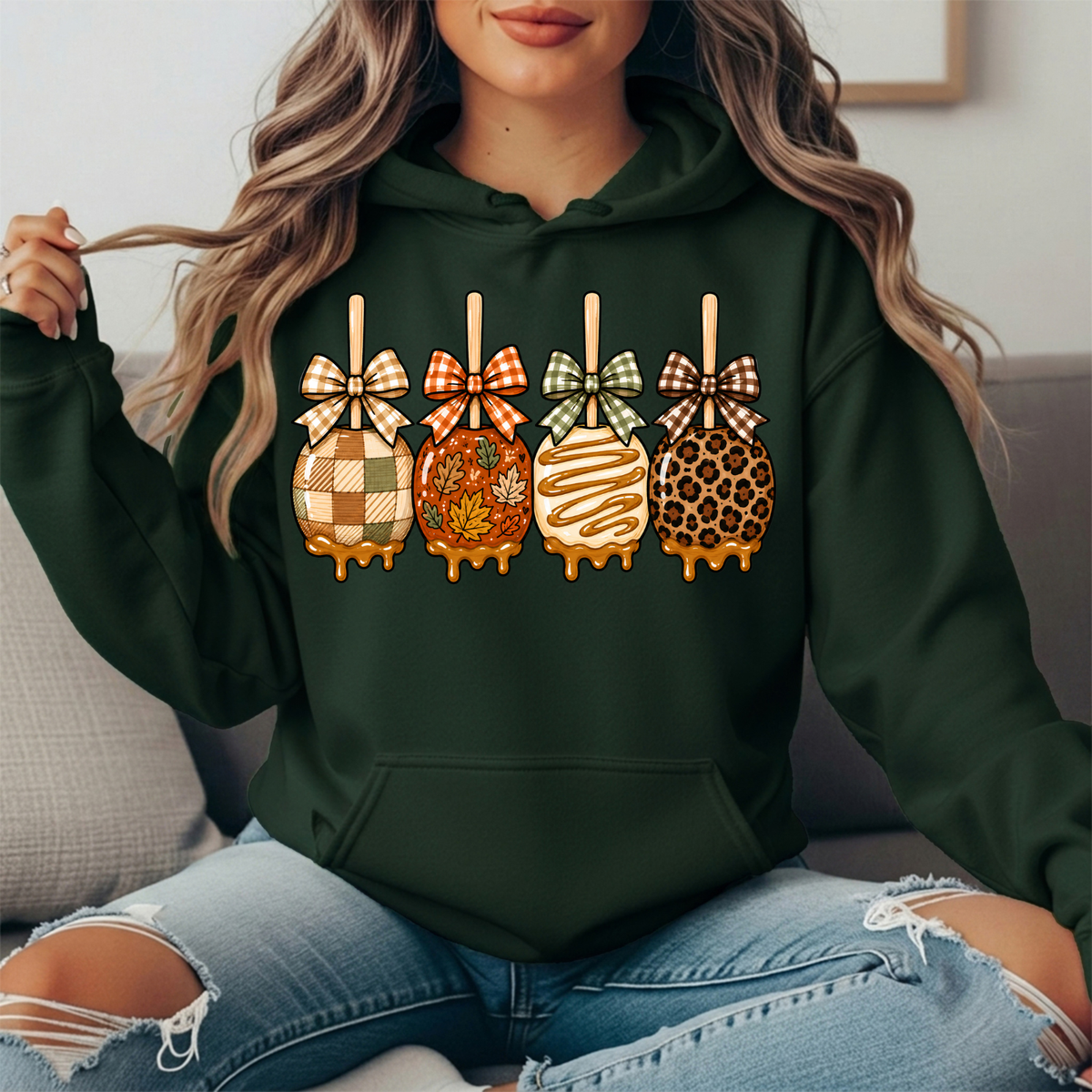 Fall Caramel Apples & Gingham Bows Graphic Hoodie