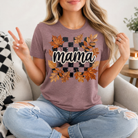 Mama Fall Leaves & Checkerboard Graphic Tee