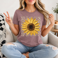 Painted Sunflower & Leopard Print Graphic Tee