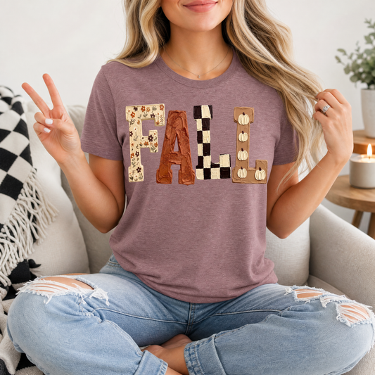Fall Floral, Checkerboard & Pumpkin Graphic Tee