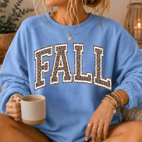 Fall Leopard Print Varsity Crewneck Sweatshirt