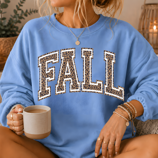 Fall Leopard Print Varsity Crewneck Sweatshirt