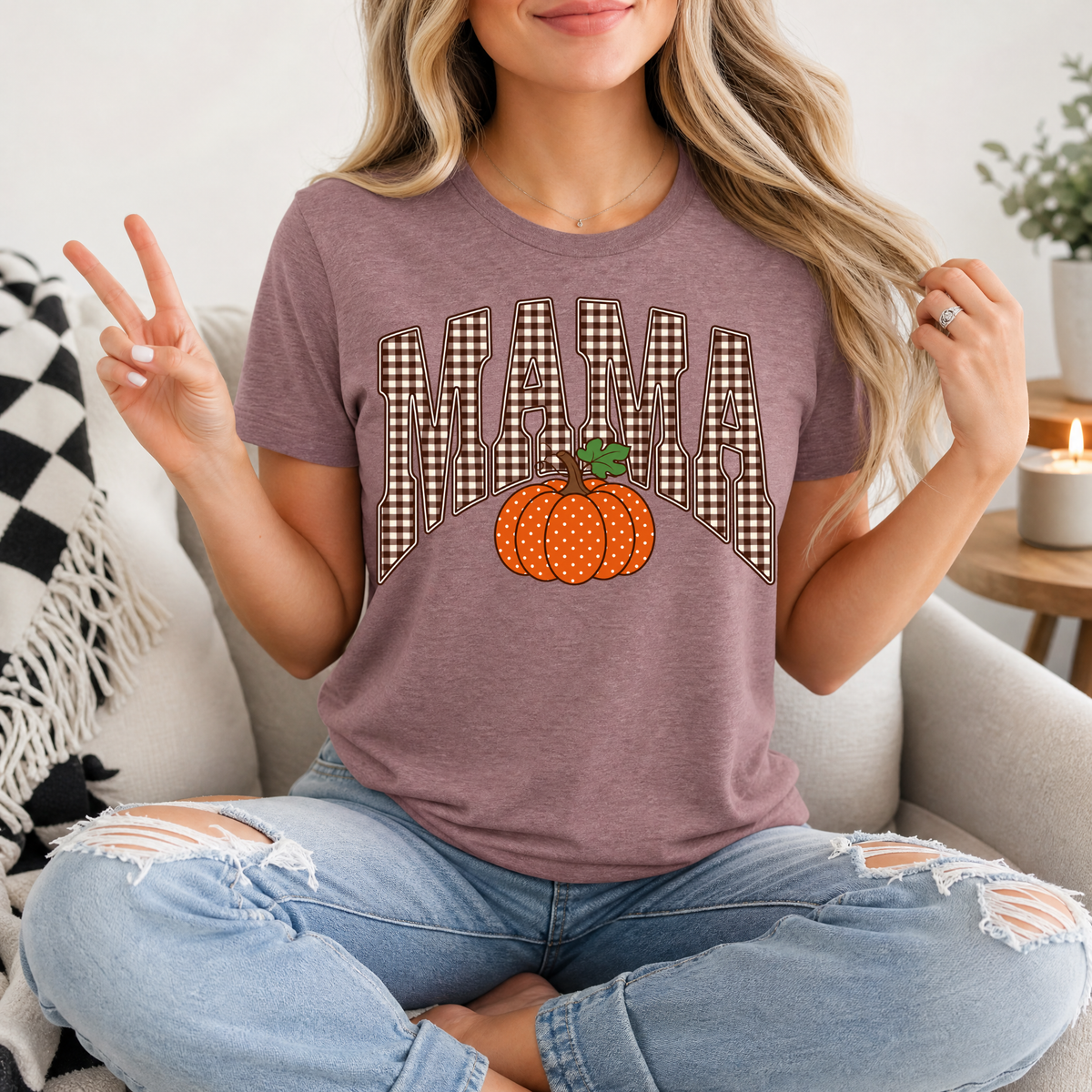Gingham Mama Pumpkin Premium Graphic Tee