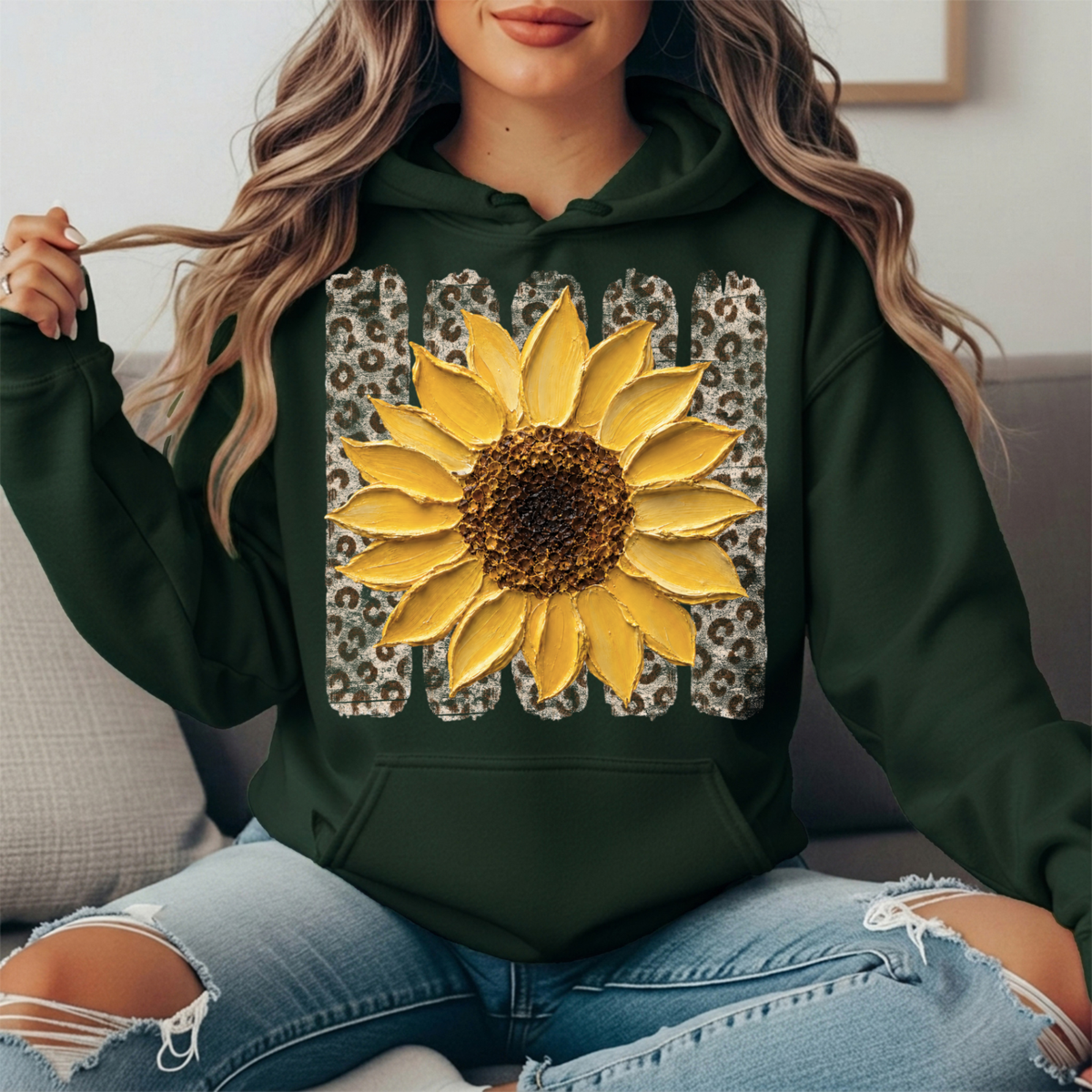 Sunflower Leopard Stripe Graphic Hoodie