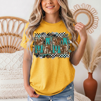 Turquoise & Cow Print Mama Western Graphic Tee