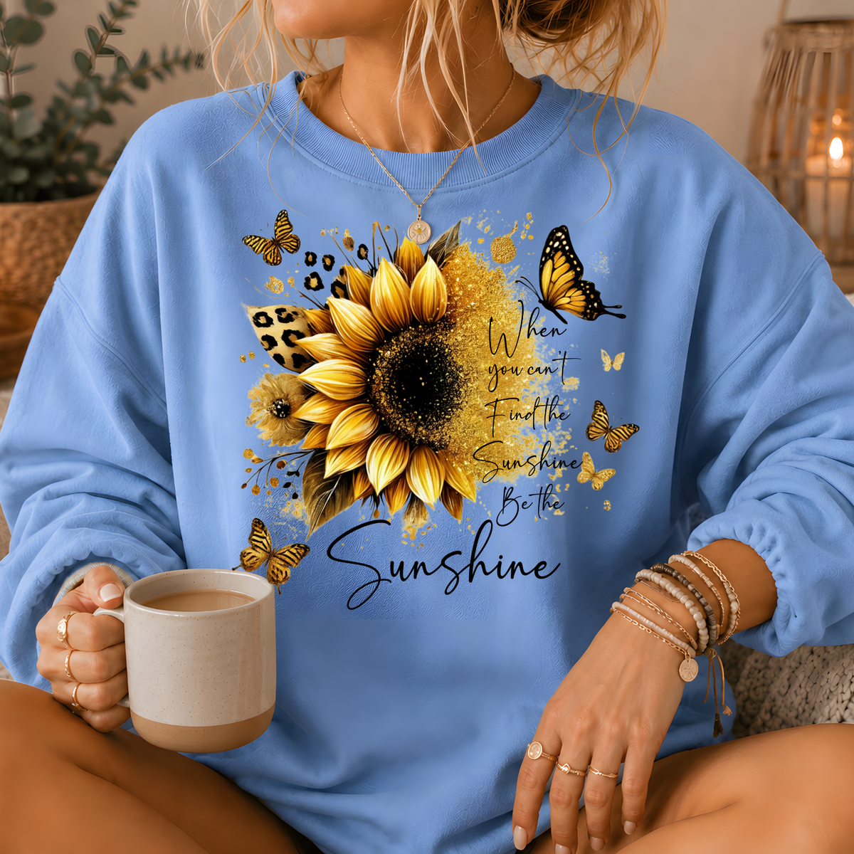 Be the Sunshine Sunflower Butterfly Crewneck Sweatshirt