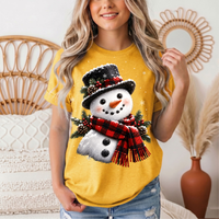 Snowman Buffalo Plaid Scarf Christmas Graphic Tee