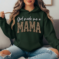 God Made Me a Mama Leopard Print Graphic Hoodie