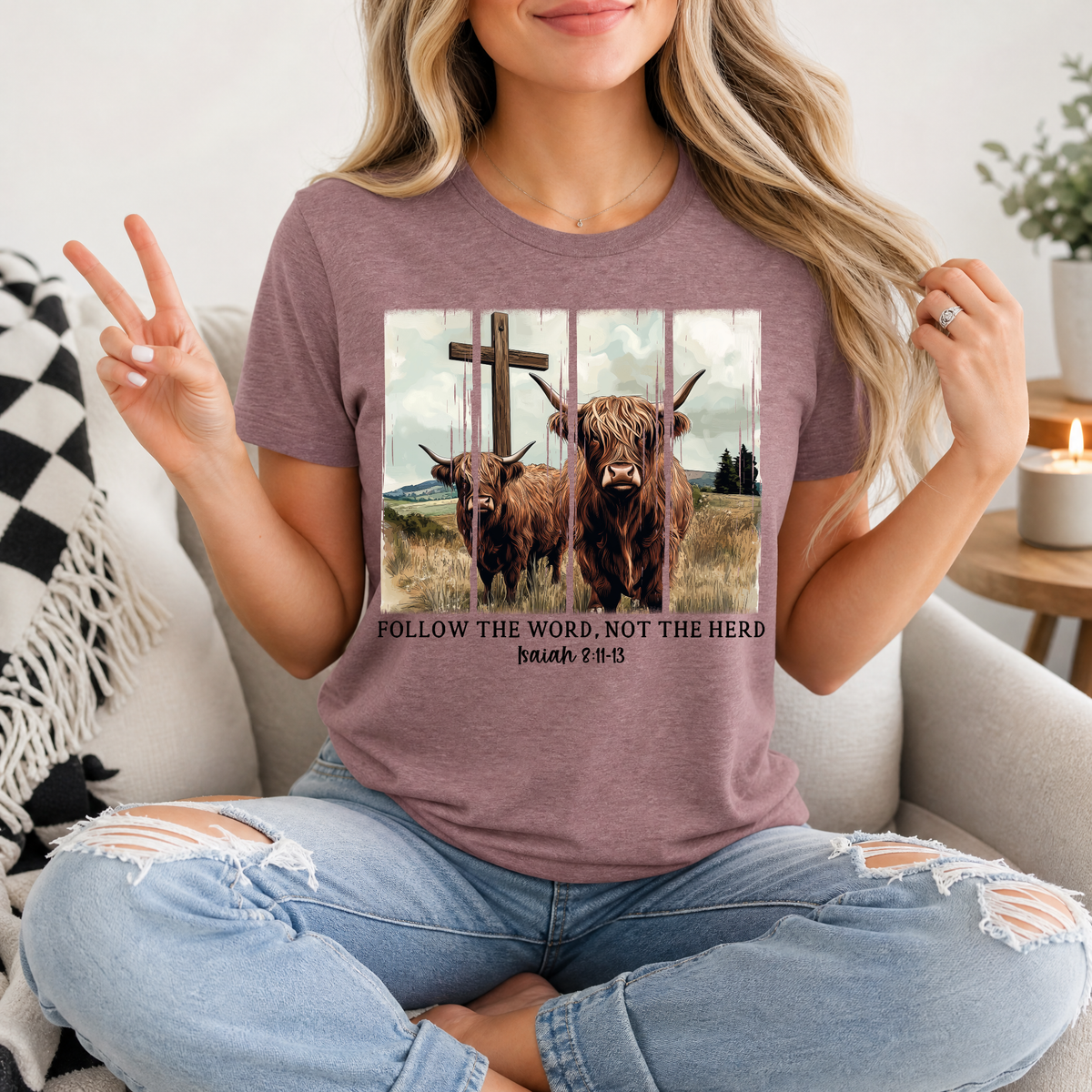 Follow the Word, Not the Herd Highland Cow Graphic Tee