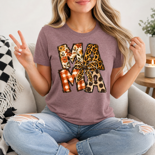 Fall Mama Floral & Leopard Bow Graphic Tee