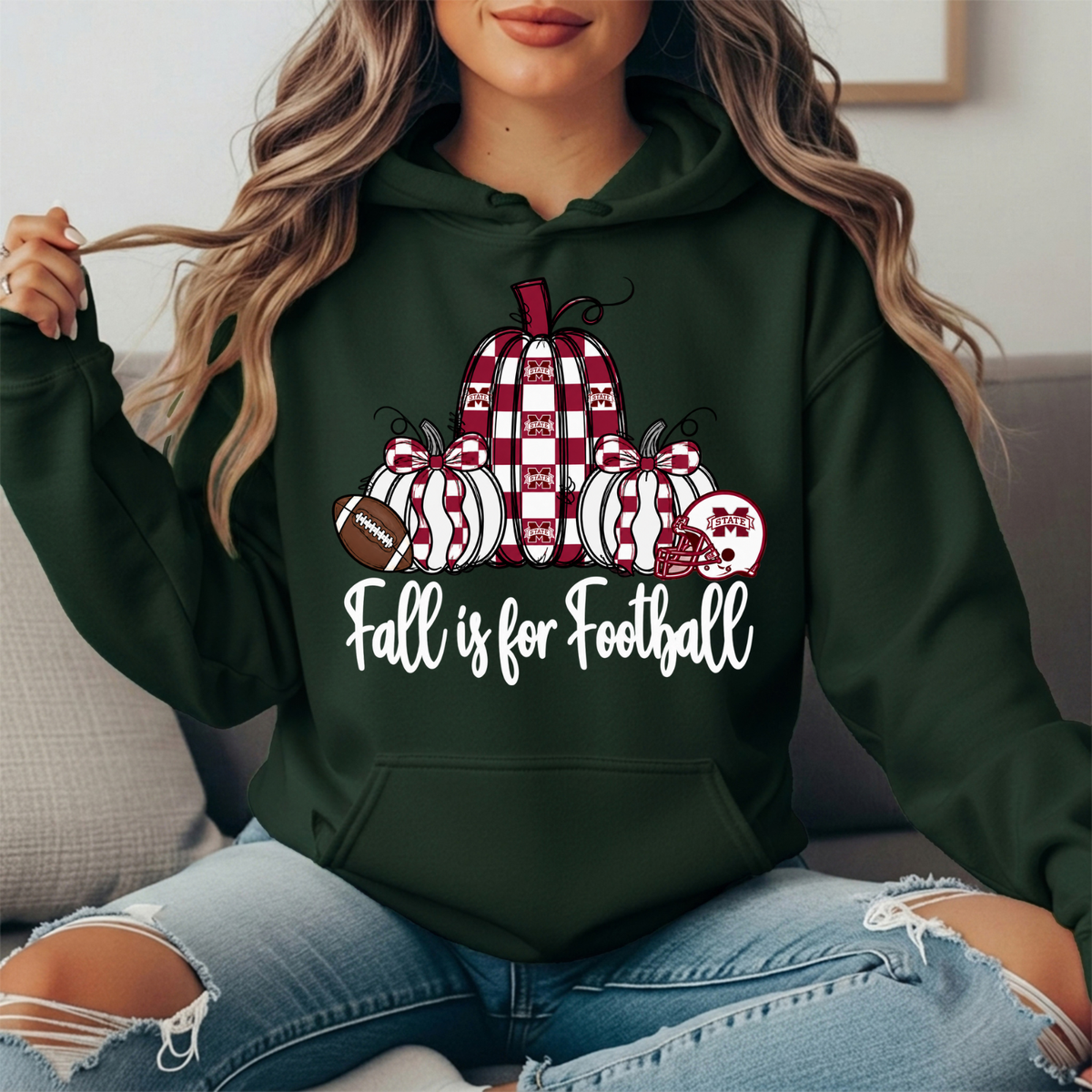 Mississippi State Fall Is for Football Pumpkin Graphic Hoodie