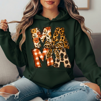 Mama Fall Patchwork & Leopard Bow Graphic Hoodie
