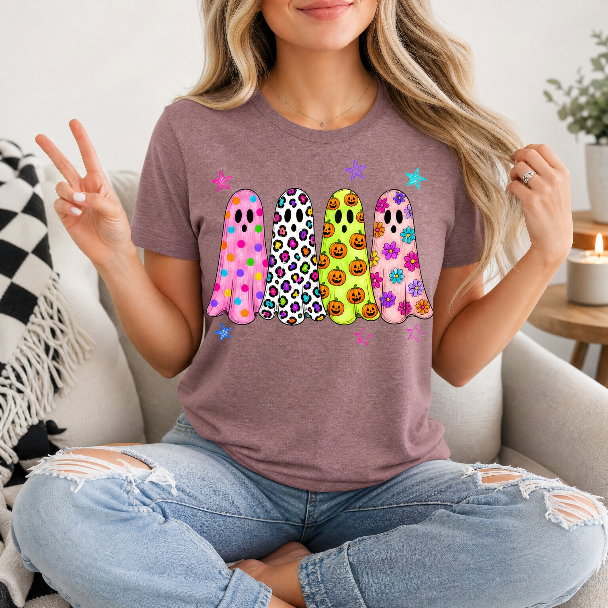 Neon Trendy Patterned Ghost Premium Graphic Tee